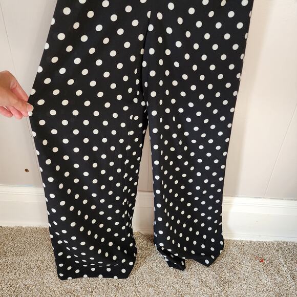 LeRumi Polka Dot Classic Black White Wide Leg Button Up V Neck Jumpsuit S - Picture 7 of 13